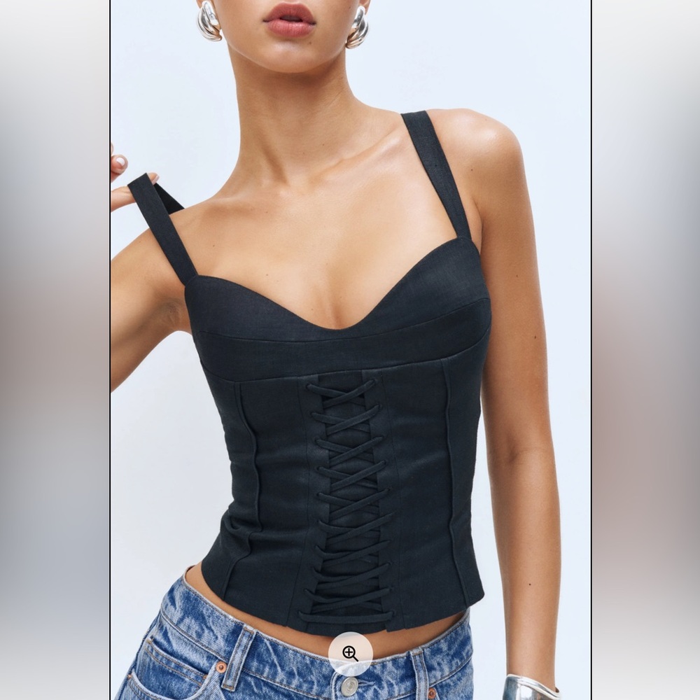 Reformation Black Lace-Up Corset Tank